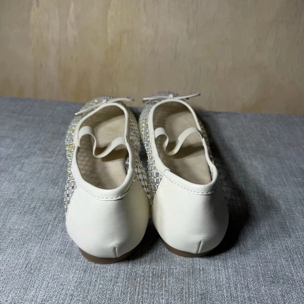 MIA Women’s Mesh Rhinestone Ballet Unica Flats Cream Size 7.5 | Slip-On Shoes‎